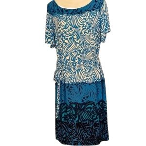 Chico’s Ocean Wave Print  pull on stretch dress size 1 (M) lined tied be…